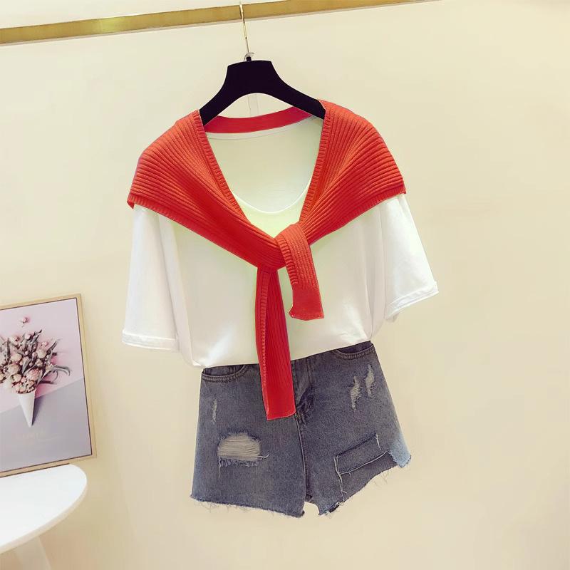 Stylish Women's Knit Shawl - 2026 Spring Celebrity Style Shoulder Wrap with Knotted Neckline Faux Collar Scarf