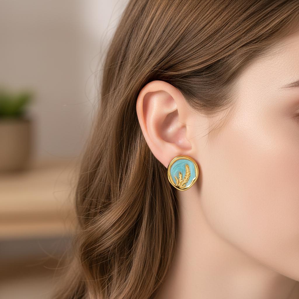 Vintage Enamel Butterfly Stud Earrings Ladies Women Ear Jewelry Vintage Enamel Geometric Oval Stud Earrings