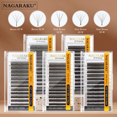 NAGARAKU Brown Dark Brown 3D/4D/5D W Shape Hand Waved Premade Fans Eyelash Extensions Full Lashes Natural Soft Light Matte Dense