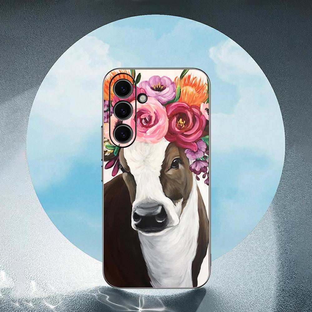 Animal Head Wearing Flowers For Samsung Galaxy S23 S24 S25 Ultra S22 Plus S21 Black Soft Case Waterproof Soft Case