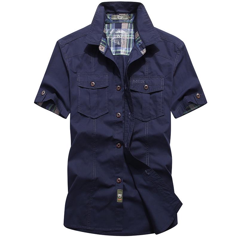 Men's Cotton Summer Short-Sleeve Solid Color Casual Workwear Shirt, Plus Size