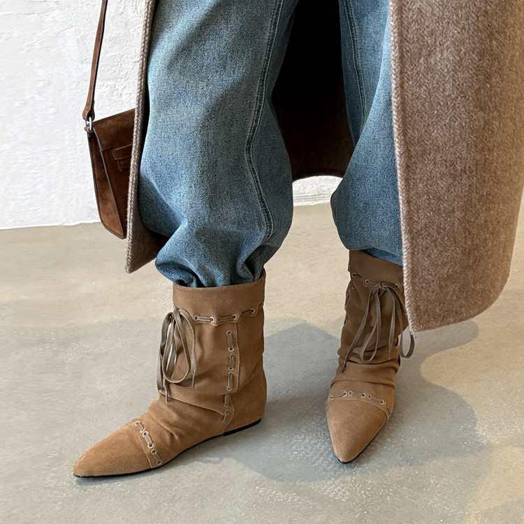 Fashion New Style Luxury Women's Thin Heel Short Boots Fashion Pointed Wide Tube Folded Stacked Boots Women's Large Ankle Boots