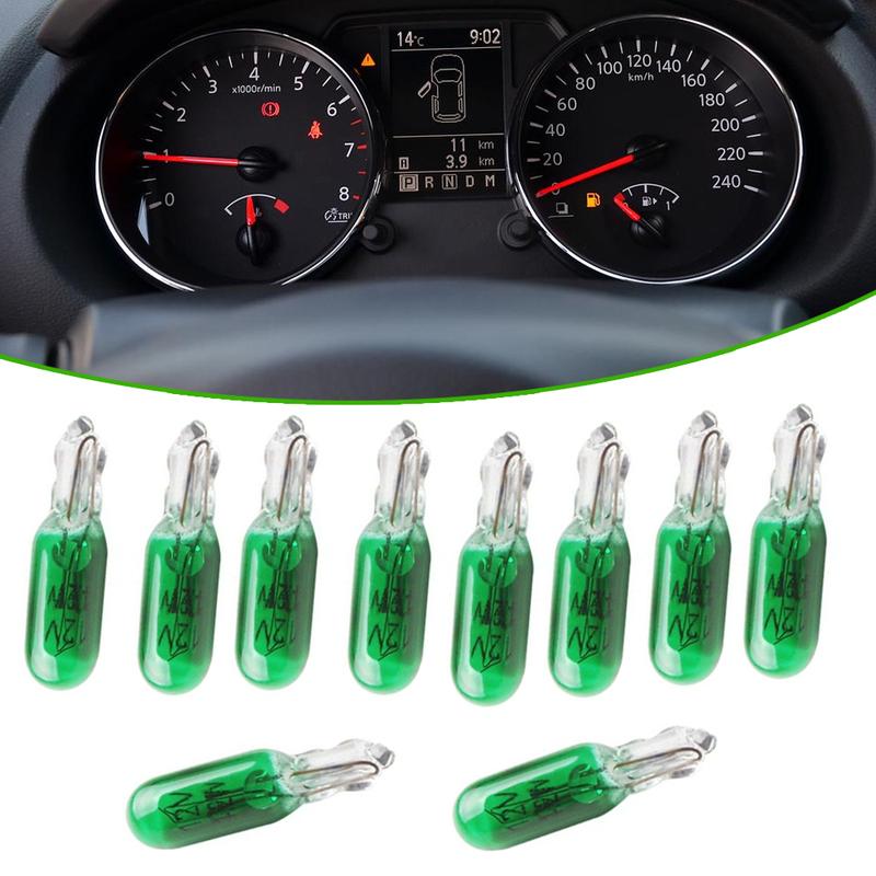 10pcs Green W2W T5 Car Dashboard Dash Bulbs trument Panel Light Halogen Lamp Universal 12V Accessories Car Interior Lights
