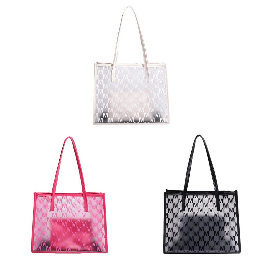 Pvc Bag For Women With Large Capacity And Letter M Print Design For Daily Use