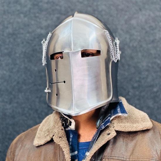 Barbuta Helmet with Stand 18g Mild Steel Medieval Knight Armor LARP Cosplay Costume Barbuta Visored Warrior Helmet