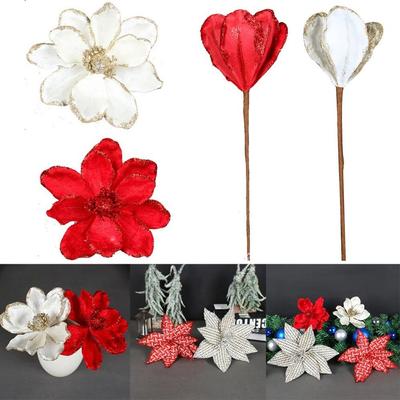 Glitter Artificial Christmas Flower 16cm Xmas Tree Decoration Fake Flowers Wedding Party Decoration Photography Props