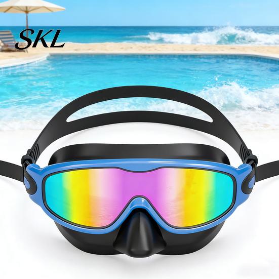Panoramic Swim Goggles Clip-On with Case, 180 Degrees Wide View Anti-UV Case Pool Goggles, No Leakage Anti-Fog Swimming Eyewear for Children