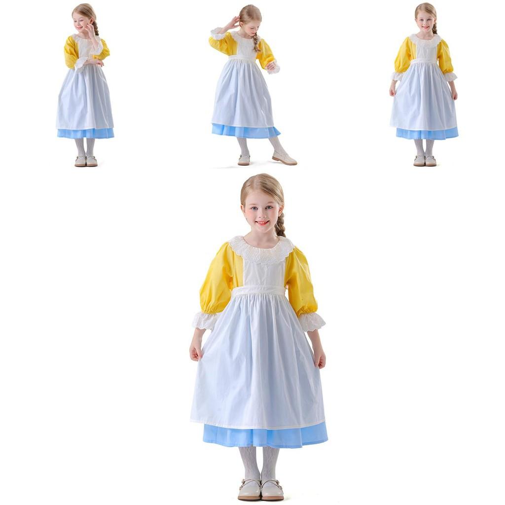 Halloween Farm Girl Costume With Polyester Fabric For Kids Stage Performance