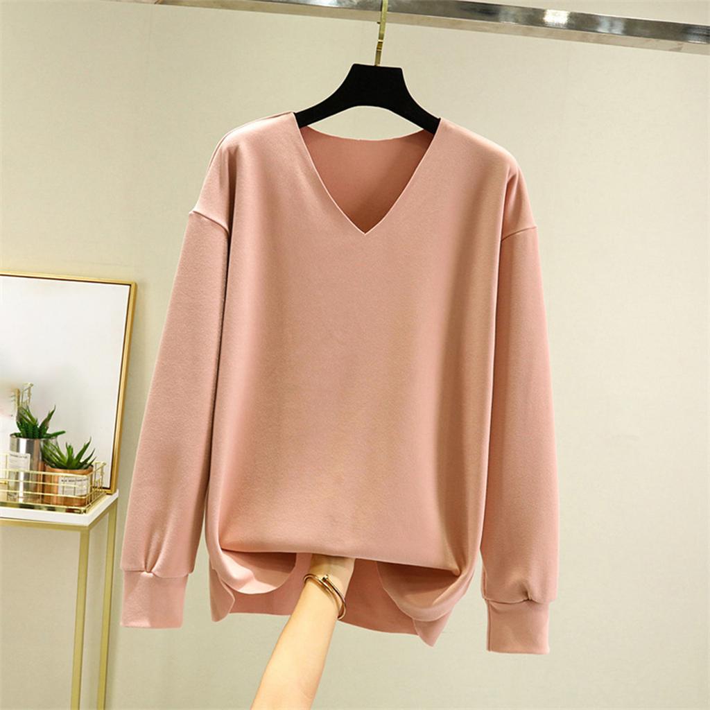 Women's Fashion Solid Colour Long Sleeve Fleece Thickened Top