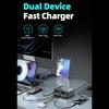 210W 6 Port Desktop Charger with 2 Retractable Type C Cables Multi Port Fast Charging GaN Technology Smart Power