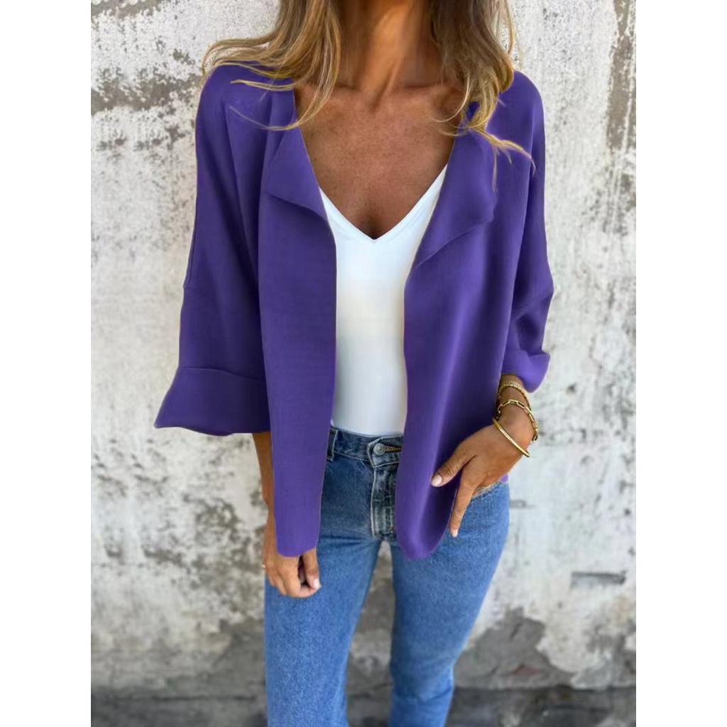 Women's Casual Solid Color Faux Suede Lapel Cardigan Coat For Spring Autumn
