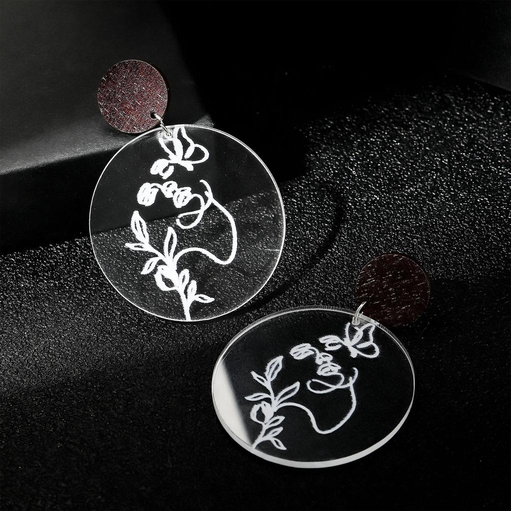 Environmentally Friendly Stud Earrings, Fresh Mori Floral Pattern Transparent Acrylic Geometric Earrings