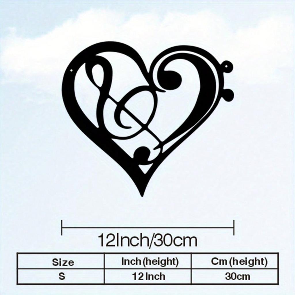 Metal Heart Music Note Wall Art Rustproof Iron Decor for Living Room Bedroom Gift