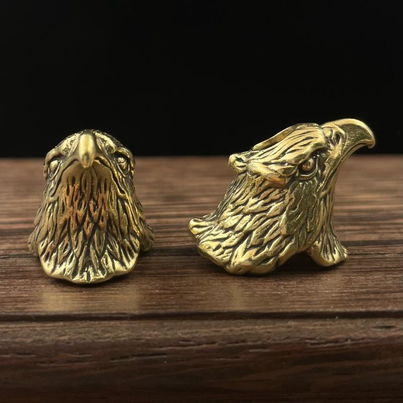 Premium Vintage Brass 3D Eagle Head Paracord Bead EDC Keychain Knife Pendant Decor for Backpack Accessories