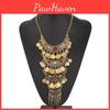 Vintage Coin Tassel Pendant Necklace With Multilayer Chain For Boho Style Women