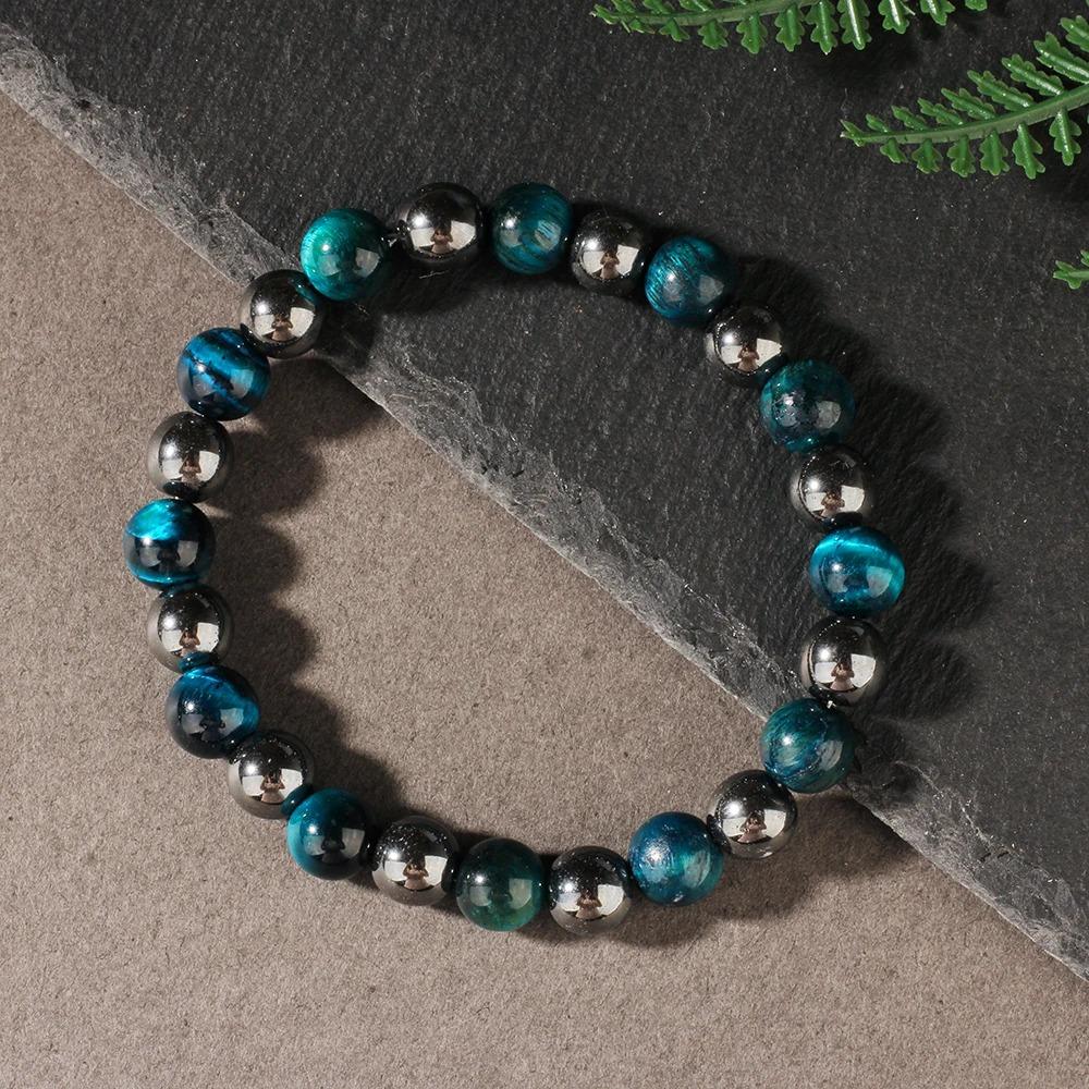 Natural Stone Blue Tigers Eye Bracelet Men Fashion Jewelry Unisex Handmade Stretch Beaded Bracelet Attracting Money accessories