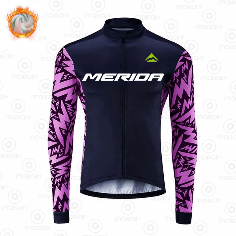 Merida Winter Thermal Fleece Cycling Clothing Road Bike Uniform Man Bicycle Equipment Jersey Men Clothes Men's Jacket Mtb Bib