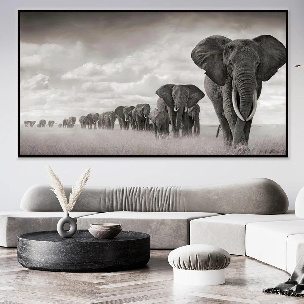 Walking Elephant Home Decoration Canvas Painting Modern Light Luxury Living Room Wall Art Posters High End Picture Print Artwork