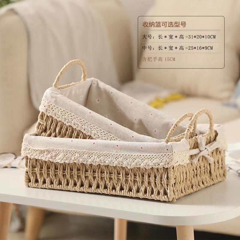 

Handwoven Storage Basket with Handle Knitted Basket for Felt Fabric Cosmetic Organizer Bedroom Bathroom Home Decor 2PCS