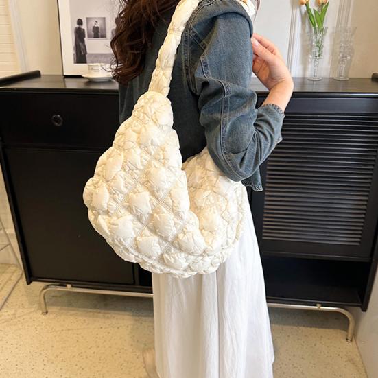 Women Quilted Tote Bag Solid Color Large Capacity Soft Puffer Handbag Portable Lightweight Crossbody Bag