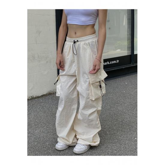 Grønn fallskjerm-stoff Cargo Pocket Oversize unisex bukser