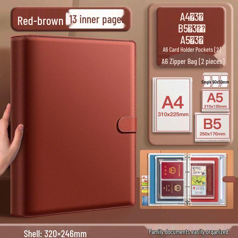 Portable Family Document Organizer: Loose-leaf, Multifunctional, Transparent, Large-Capacity Album for Birth Certificates & Household Records.