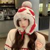 Polyester Trapper Hat Pom Pom Thick Warm Lining Winter Hat Heart Pattern Ear Flap Hat  For Women