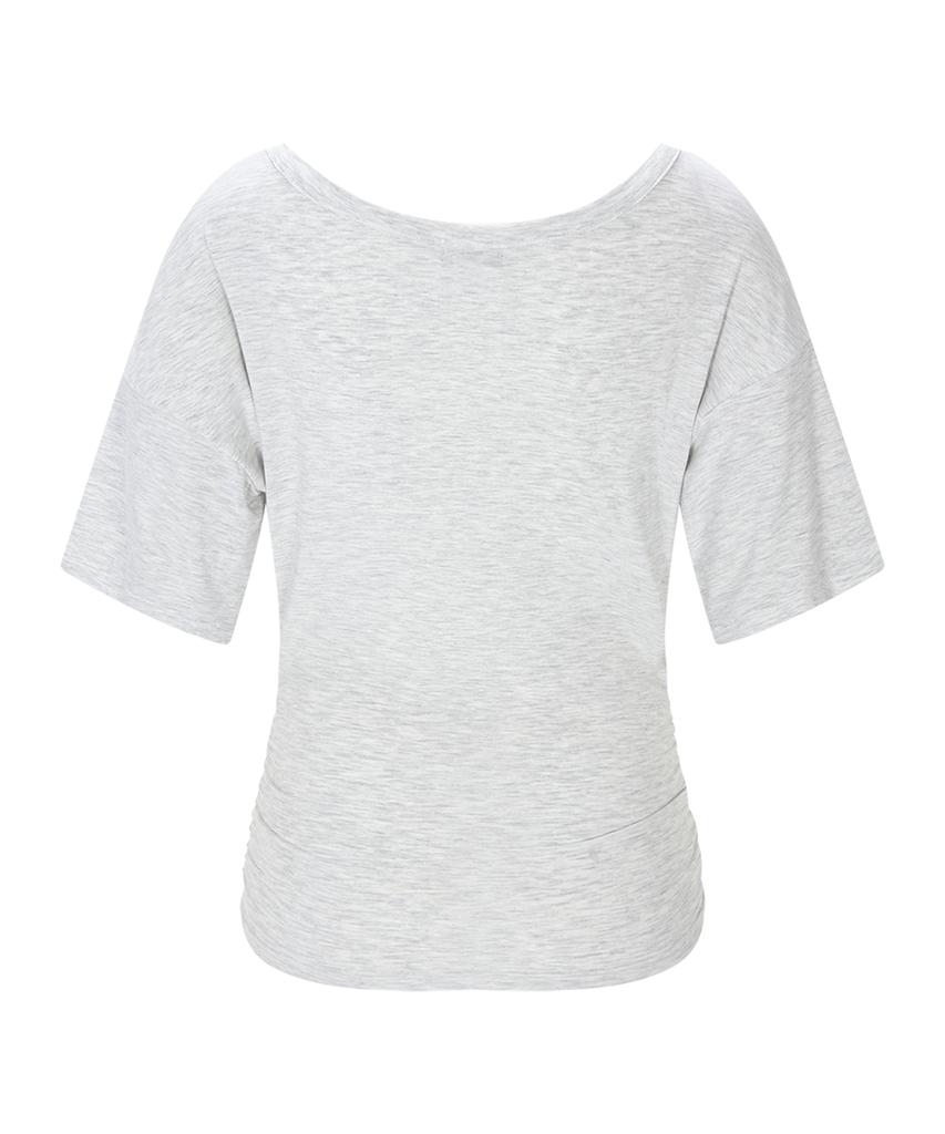 Peullijeunopallou Vin U-Neck Shirring Short Sleeve Top (White Melange)