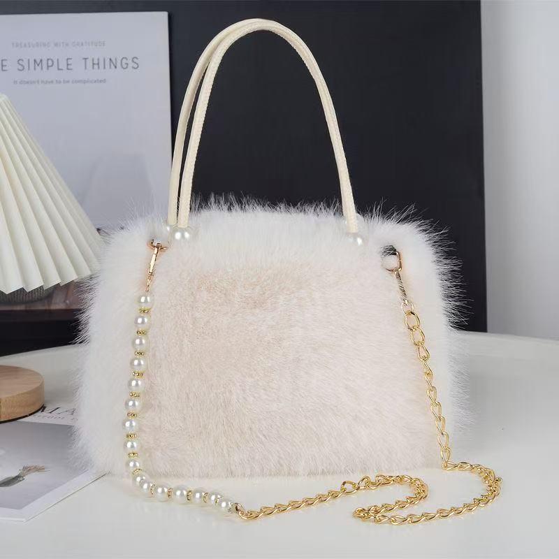 Geantă de mână pufoasă cu perle - Geantă crossbody de damă la modă primăvară/vară 2025