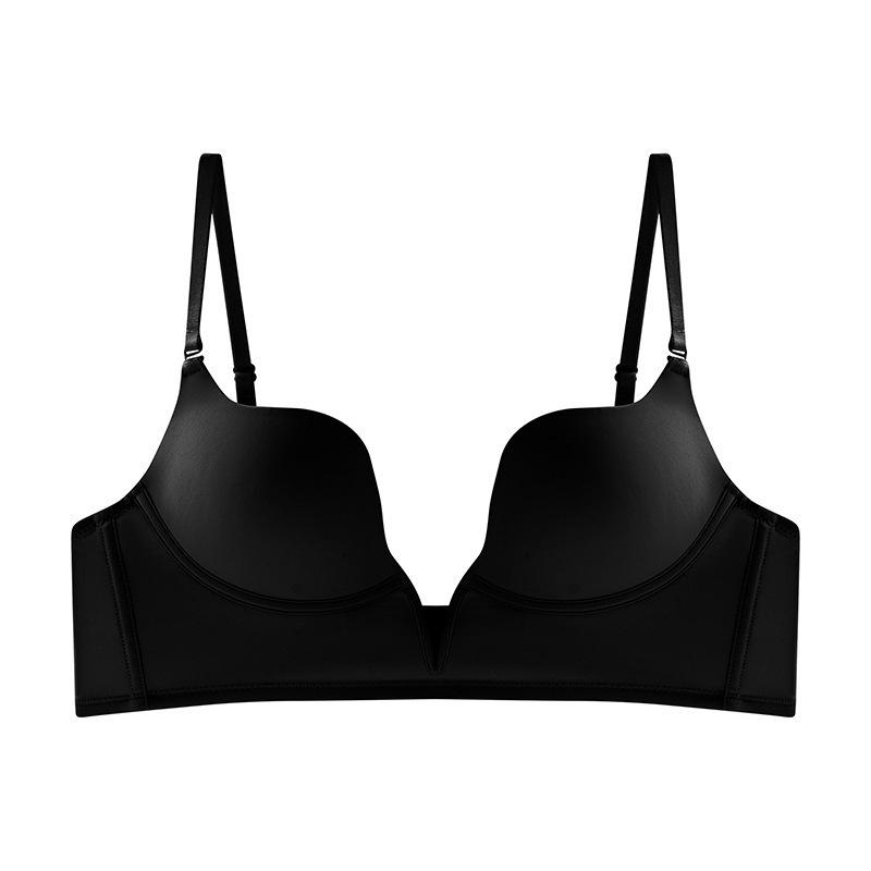 

French small breasts gather underwear sexy smooth seamless underwear deep V neck beautiful back black bra bra Bra 70A чорний