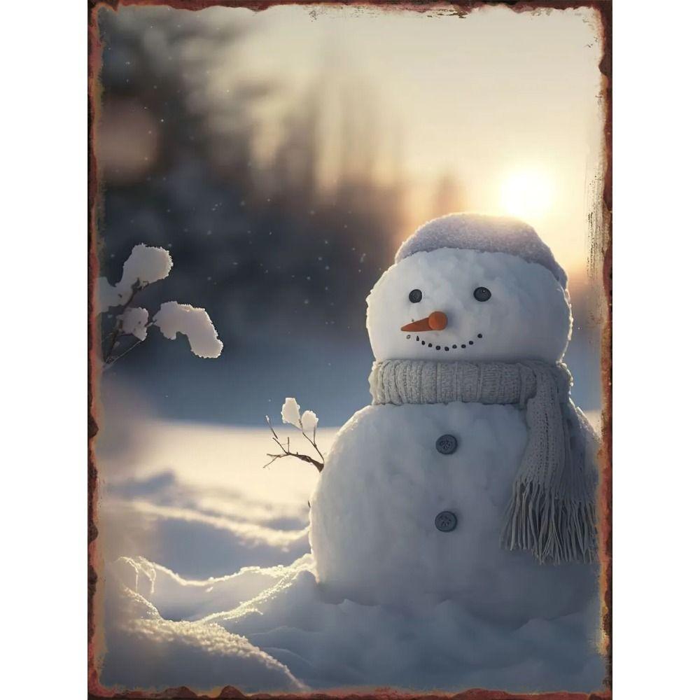 Vintage Metal Sign Snowman Wall Decor Retro Tin Plate 20x30 cm