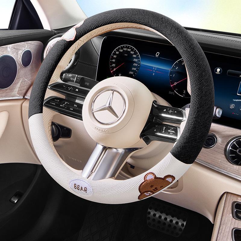 Classic Linen Steering Wheel Cover, Universal 38CM, All-Season Use