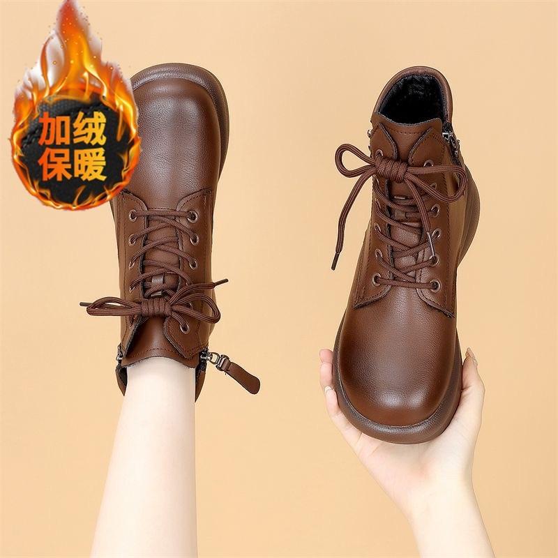 

Ретро теплые мягкие кожаные ботинки Мартин женские осенне-зимние новые модные на платформе с толстой подошвой универсальные короткие ботинки 40