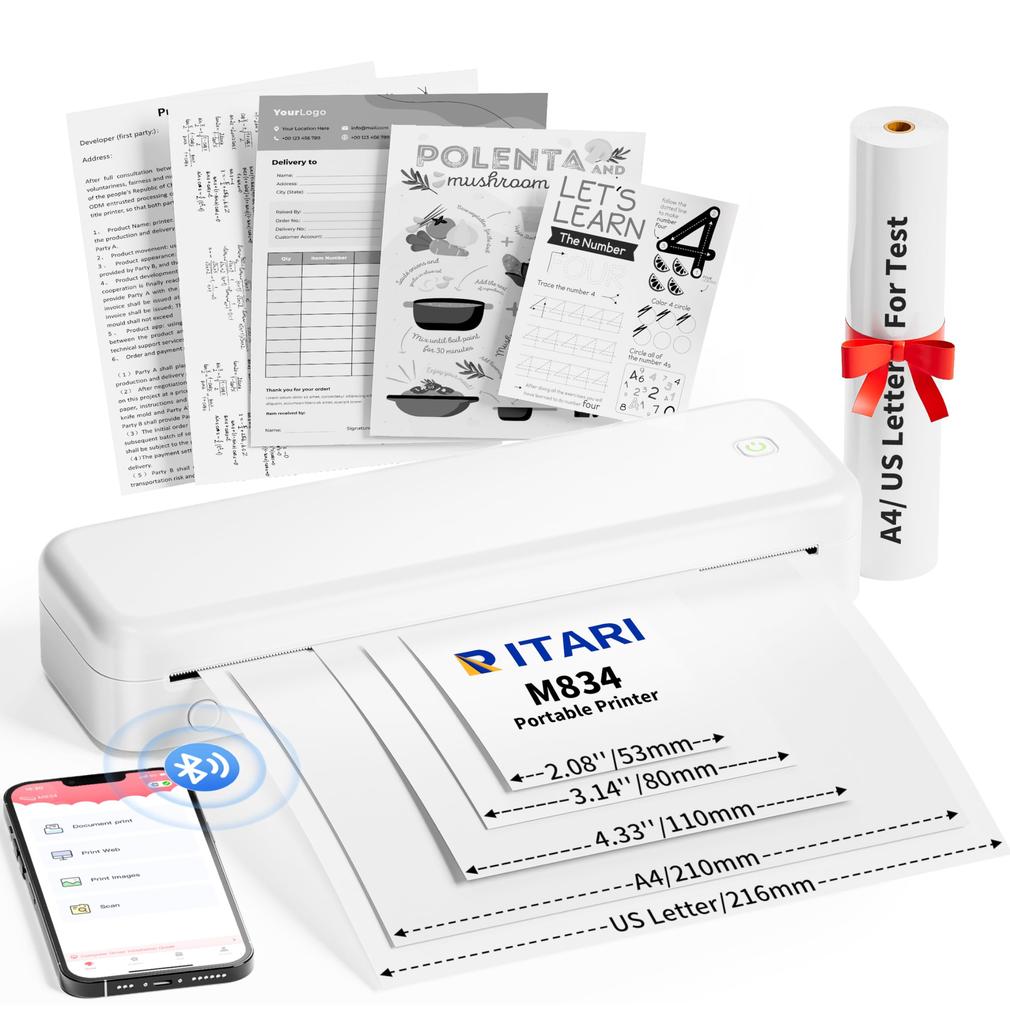 Itari M834 Mobile Printer A4 A compact and portable printer that is easy to Compatible with a wide range of it can print in wide sizes of With