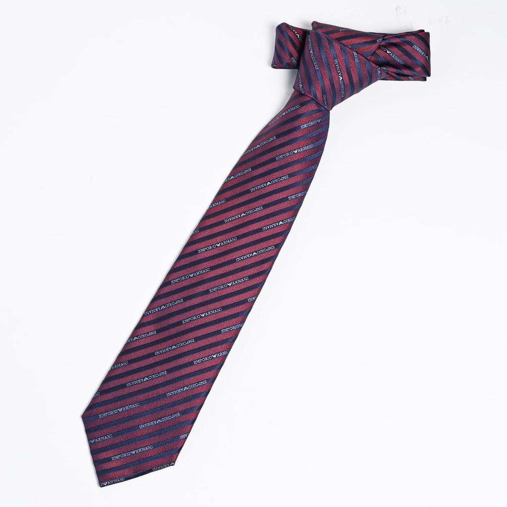 Emporio Armani Name Made in 340075 2R605 00490 Men's Necktie, 7.5cm Wide, 100% Silk, Logo, Burgundy, Italy, [Used]