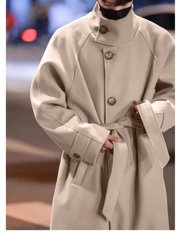 Men's Korean Style Thick Wool Over-the-Knee Trench Coat - Mid-Length, Warm, British Style Winter Jacket