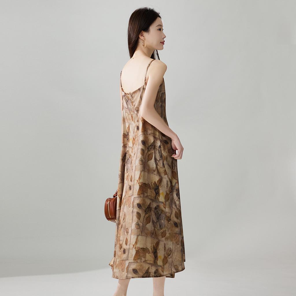 Design Inspired Printed Camisole Dress 2025 Autumn Fashion Versatile Slimming Mid Length Dress