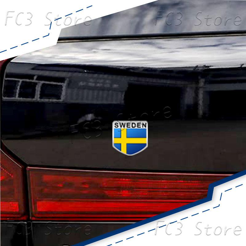 1Pcs Aluminum Sweden Flag National Flag Emblem Sticker Car Trunk Badge Fender Body Decal For Volvo XC40 XC60 XC90 C30 V40 V60