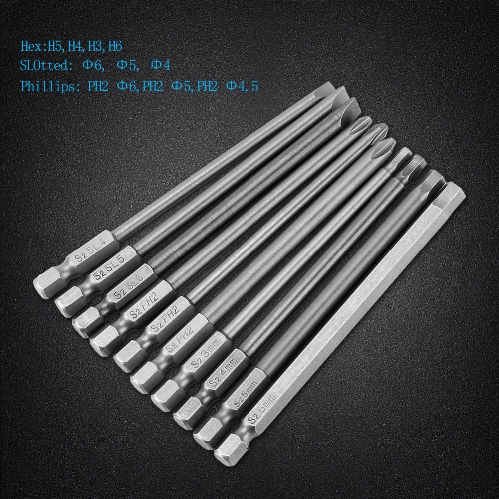 10pcs Magnetic Magnetic Screwdriver Bits 100mm Long Hex Shank Screwdriver Bits For Electric Drills