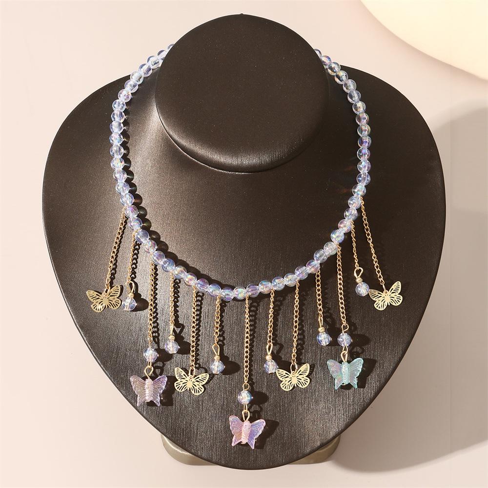 

Crystal Butterfly Necklace Ladies Exquisite Pearl Clavicle Chain Sweet Choker Jewelry Fashion Choker Jewelry Party Gift белый