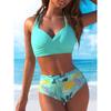 Europe, America, Solid Color Neck Twist Bag Bikini Bikini High Waist Split Swimsuit Women's High Sense
