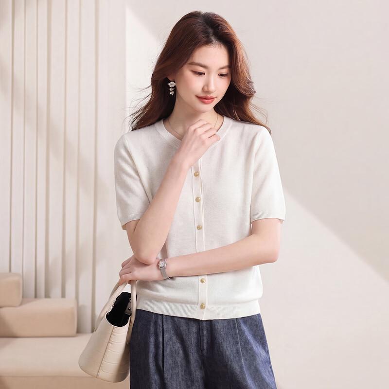 Women's Lyocell Linen Blend Short Sleeve Knit Cardigan