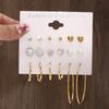 European & American Retro Geometric Hammered Textured Earrings 6-Piece Set: Creative Heart Diamond Stud & Alloy Earrings