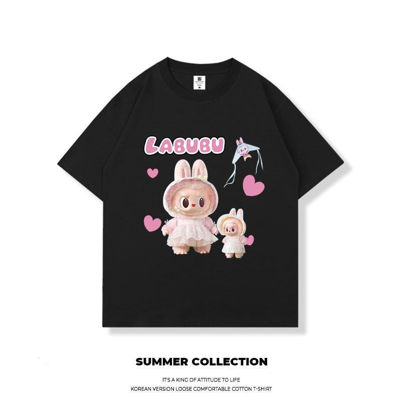 LABUBU Korean Oversize Short Sleeve T-shirt Summer Loose Unisex Tops Women Unique Blouse Baju Perempuan Murah Lengan Panjang Wanita Baggy