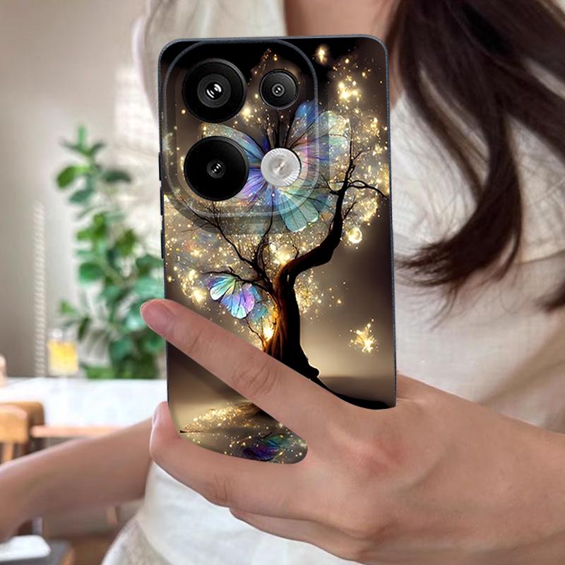 Shining Fantasy Tree Butterfly Pattern Case For Xiaomi Redmi Note 14 13 Pro 5G 4G 12 11 Funda Xiaomi 14T 13T 11T Pro Leather Texture Silicone Cover