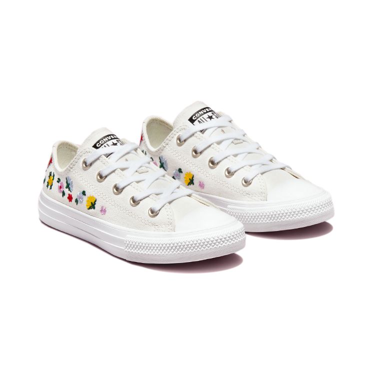 Converse Chuck Taylor All Star Low PS Floral Embroidery Kids Sneakers White Vintage-White A02211C
