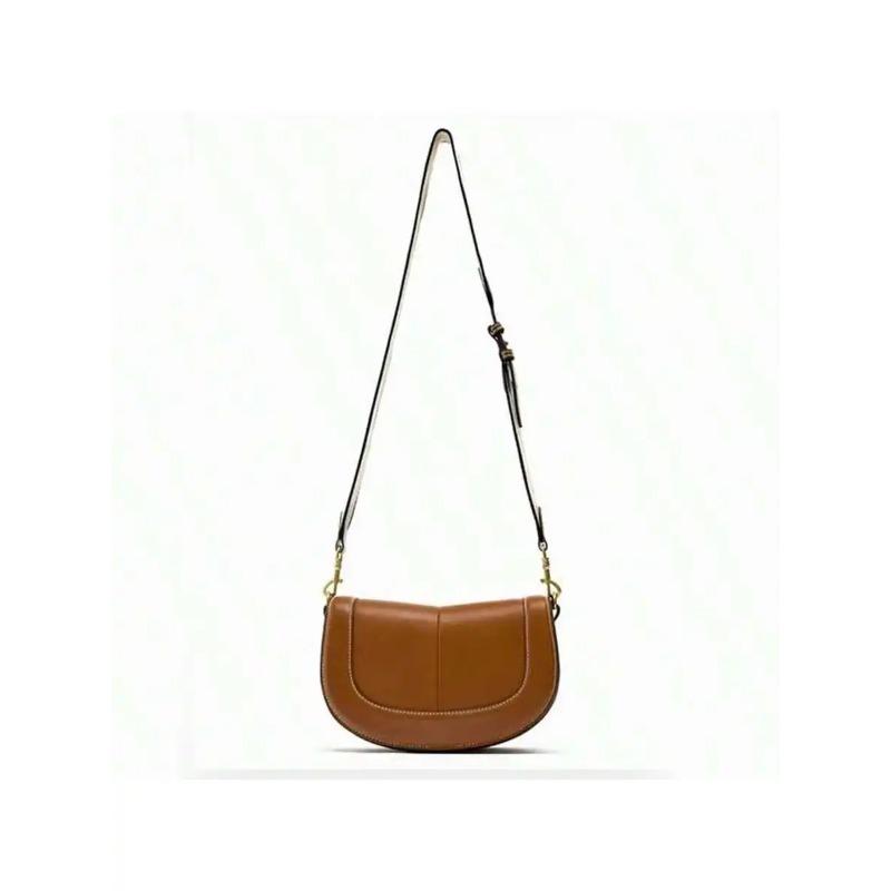 Brown Premium Wide Shoulder Strap Single Shoulder Crossbody Bag for Commuting and Leisure, Saddle Bag for Women