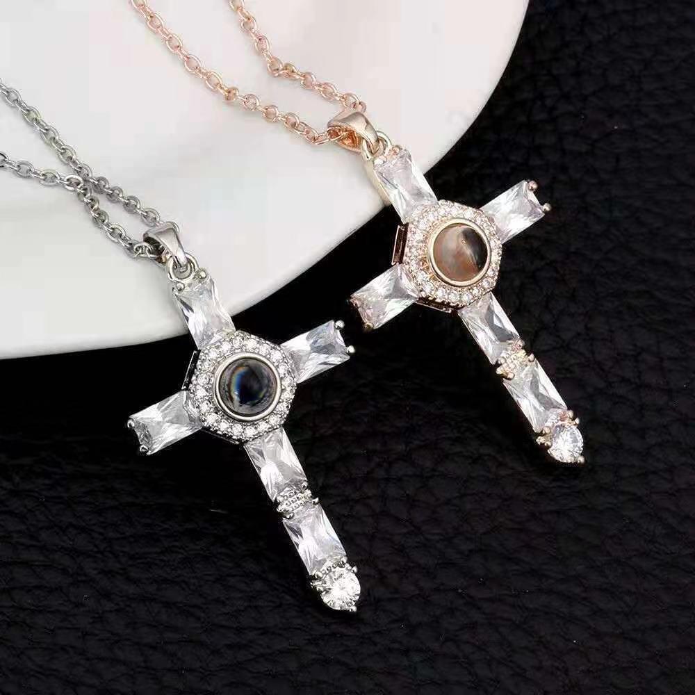 Multilingual Projection Necklace: Customizable Titanium Steel, Non-Fading, with Color Photo Engravings