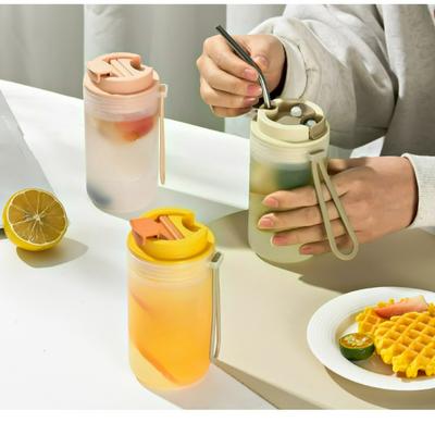 350/550ML Heat-resistant Plastic Water Cup Tumbler with Lid & Rope Reusable Portable Leak Proof Drinking Cup for Kids Students