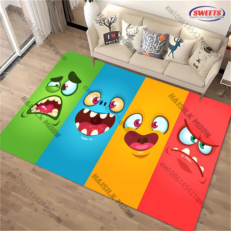Cute Cartoon Silly Faces Printed Carpet Bedroom Living Room Sofa Study Children's Room Decorative Rug Multi-size Non-slip Mats